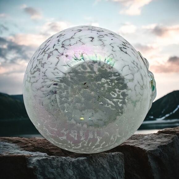 Apple Paperweight-Iridescent Art Spatter Glass-White-Opalescent-Blown-Vintage - Picture 4 of 7